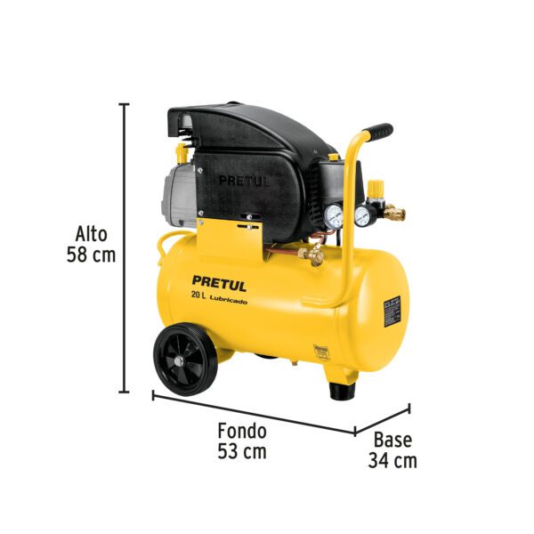 Compresor de aire, lubricado,horizontal 20L 2½HP 127V Pretul - Imagen 3