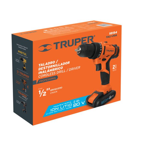 Taladro Inalambrico 1/2", 20V, 1 bat. 2Ah, 1 carg. TRUPER PRO - Imagen 4
