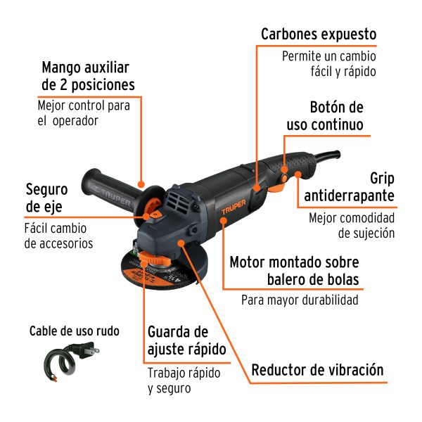 Esmeriladora angular 4-1/2", 1250W, TRUPER INDUSTRIAL - Imagen 3