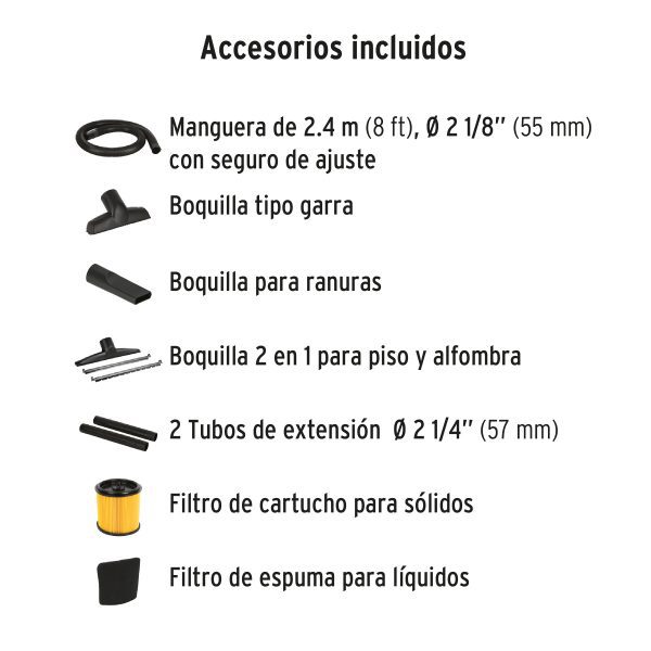 Aspiradora de sólidos y líquidos, 12 gal, acero inox, Truper - Imagen 3