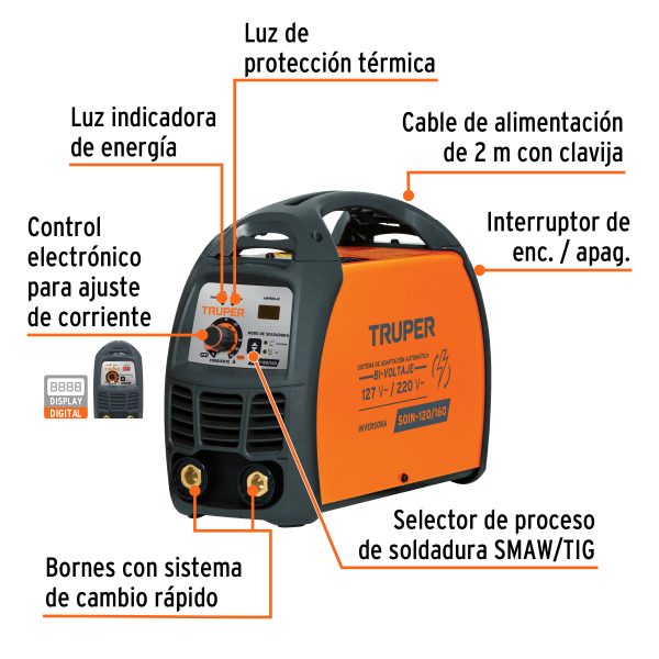 Soldador inversor 160A, Bi-voltaje 127/220V, 13695 TRUPER - Imagen 2