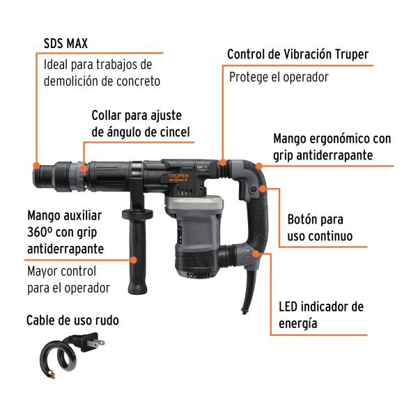Martillo demoledor SDS Max 6kg, 14J, 1200W, TRUPER EXPERT 100890 - Imagen 2