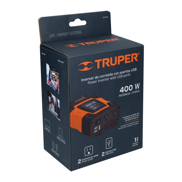Inversor de corriente de 400 W con puertos USB, Truper 10449 - Imagen 4