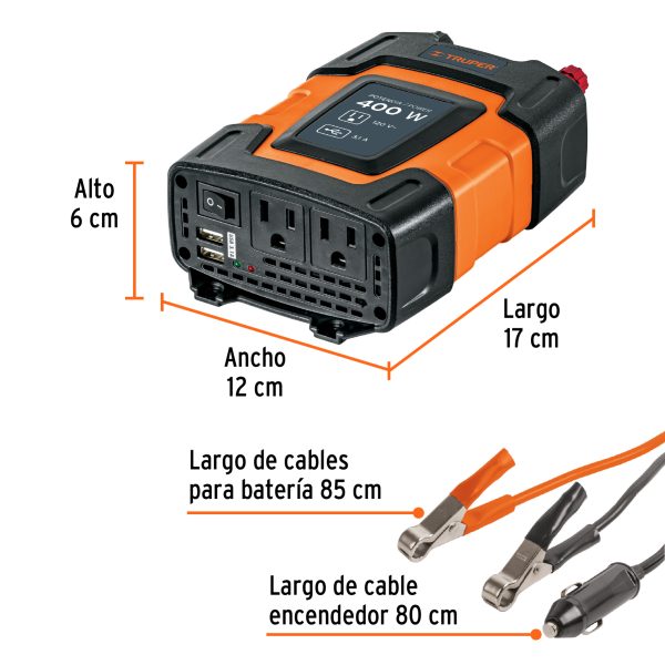 Inversor de corriente de 400 W con puertos USB, Truper 10449 - Imagen 6