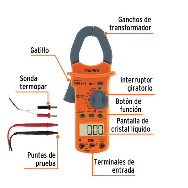 Multímetro para mantenimiento industrial con gancho, truper 10404 - Imagen 2