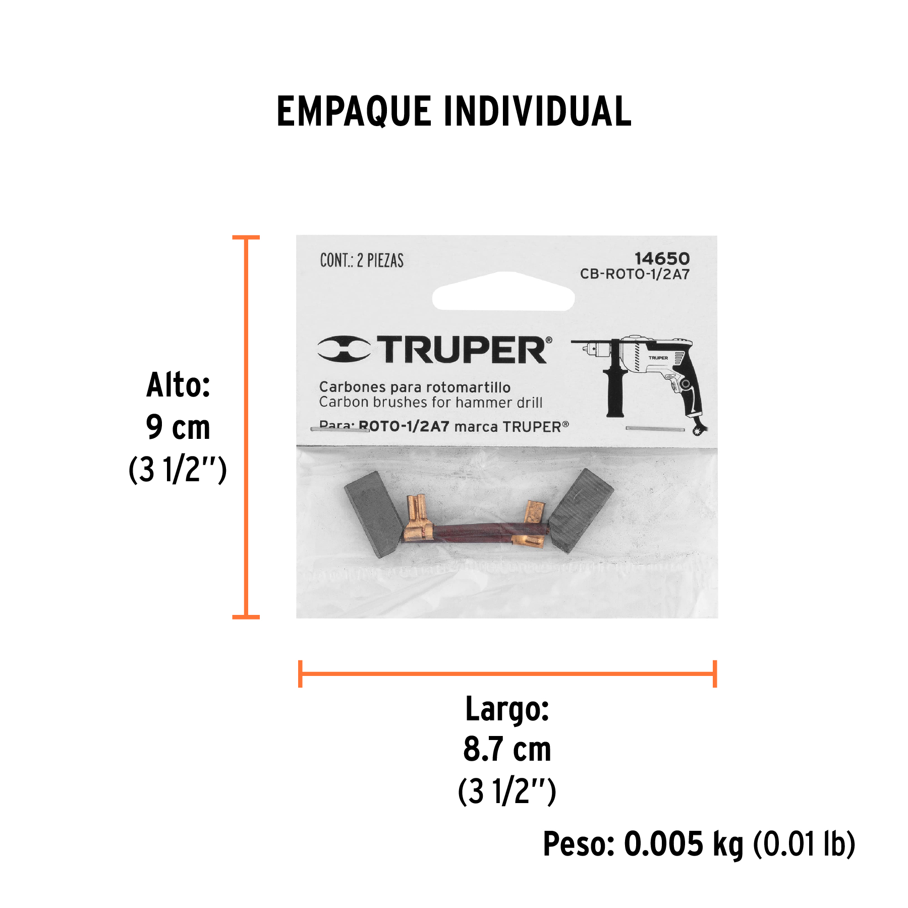 Bolsa con 2 carbones de repuesto para ROTO-1/2A7, TRUPER 14650 - Imagen 3