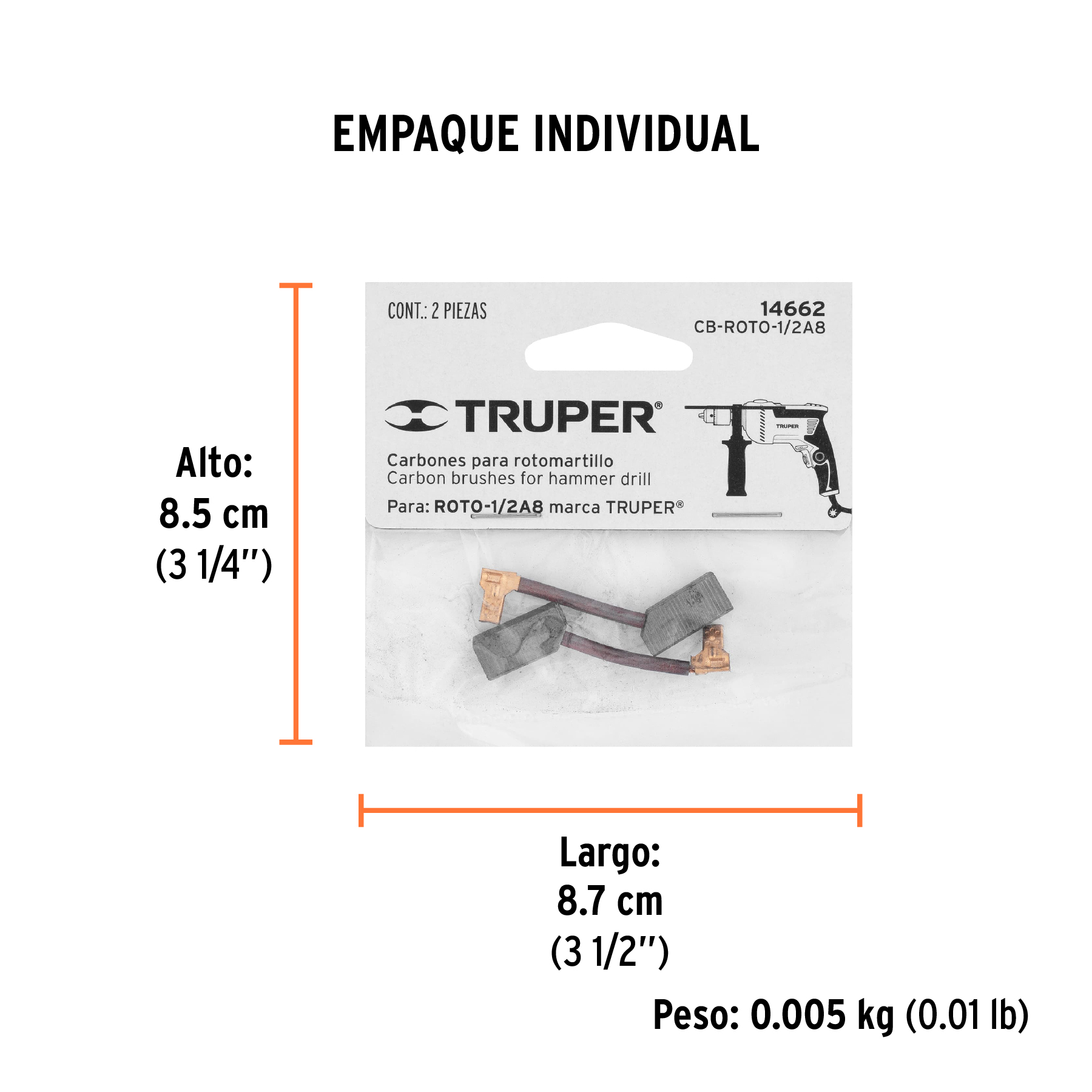 Bolsa con 2 carbones de repuesto para ROTO-1/2A8, TRUPER 14662 - Imagen 3