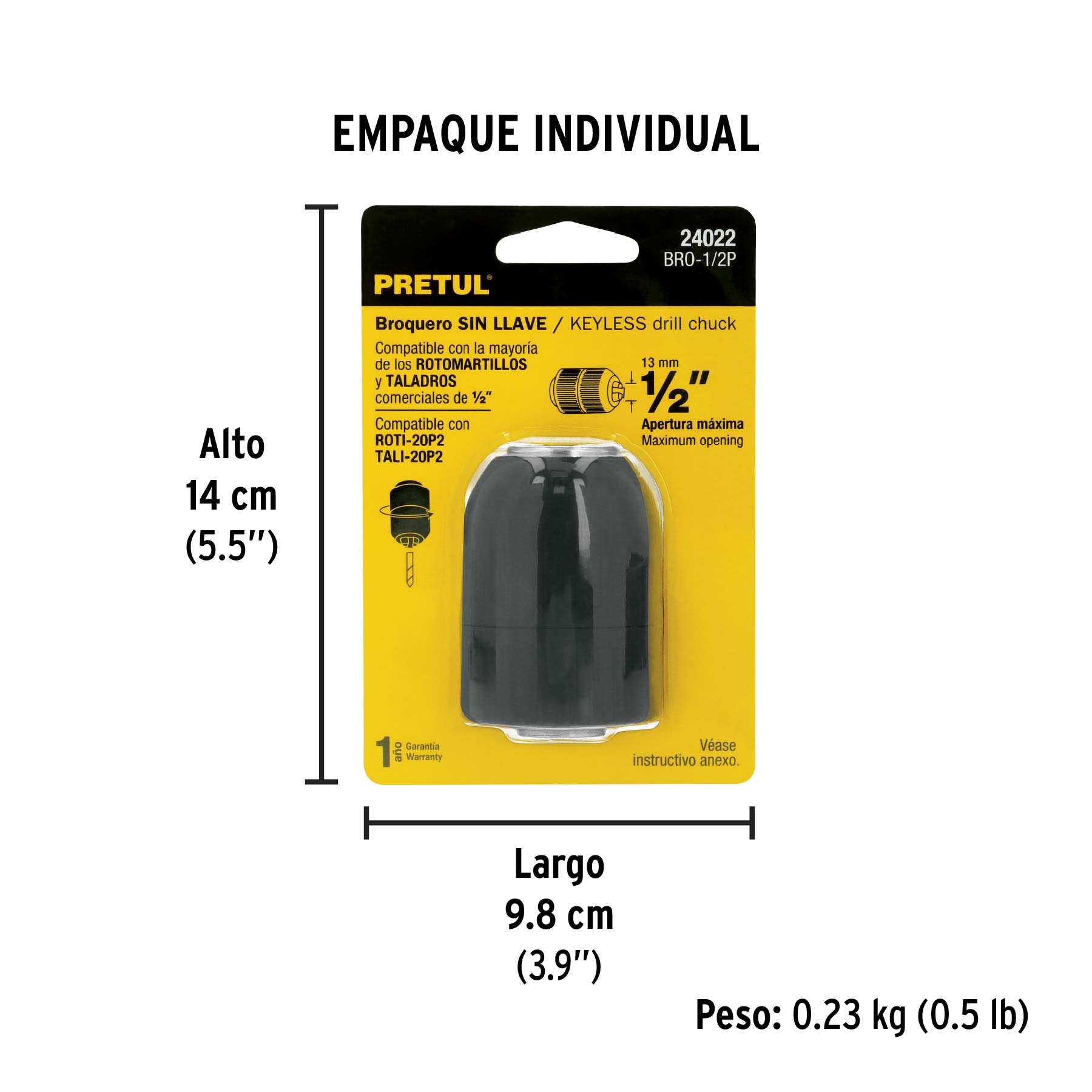 Broquero 1/2" sin llave, para máquinas inalámbricas, PRETUL 24022 - Imagen 4