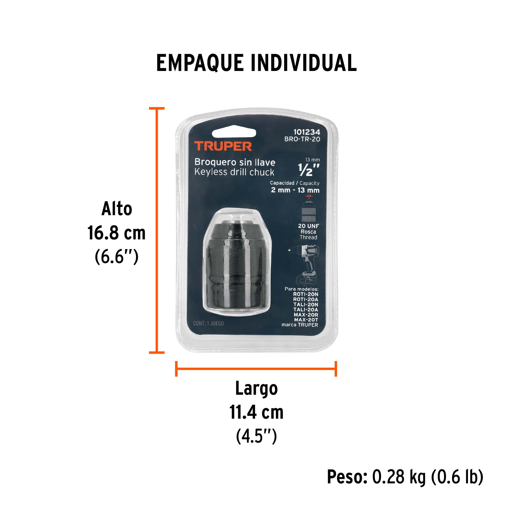 Broquero 1/2" sin llave, para máquinas inalámbricas, TRUPER 101234 - Imagen 4