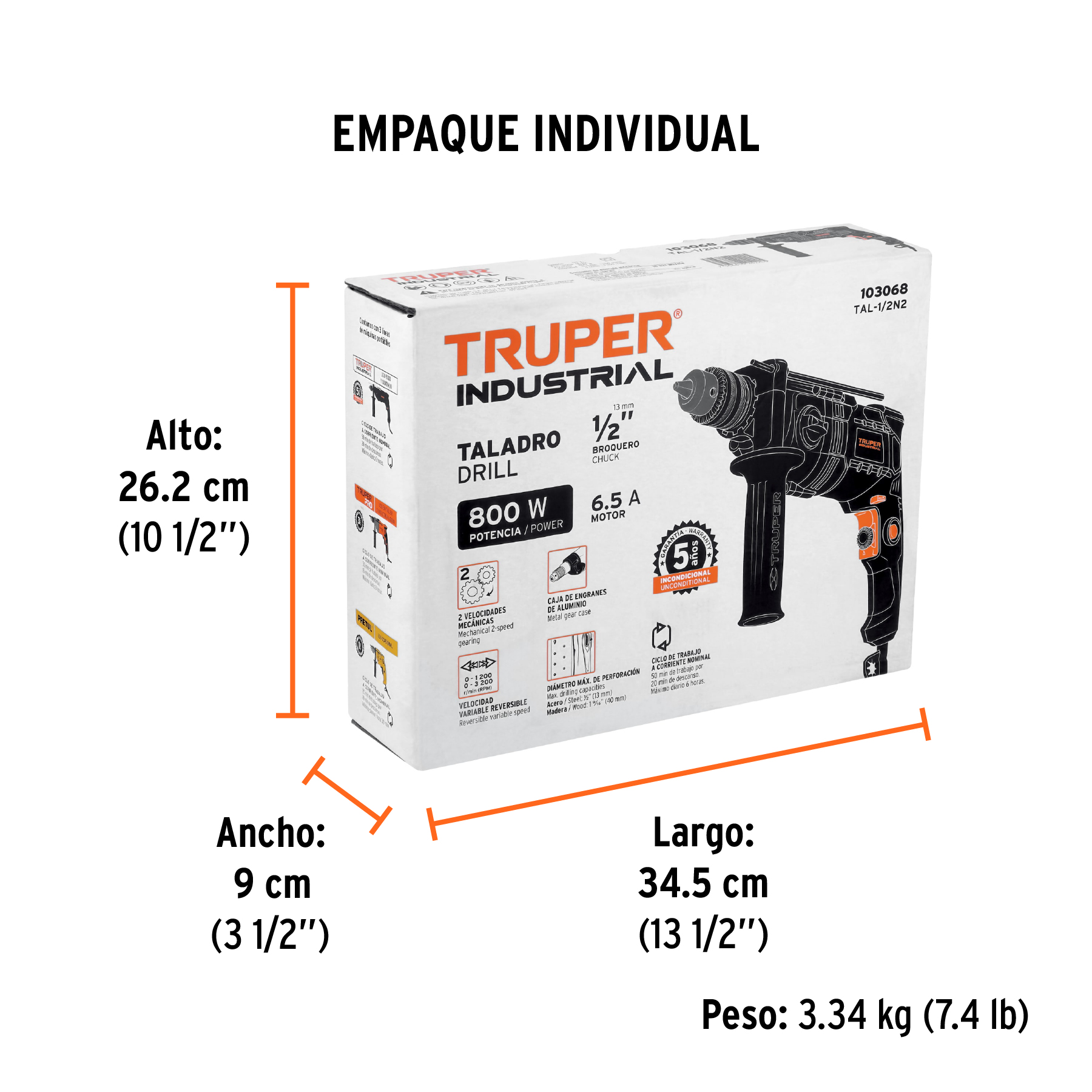 Taladro/destornillador 1/2", 800W dos velocidades,INDUSTRIAL - Imagen 5