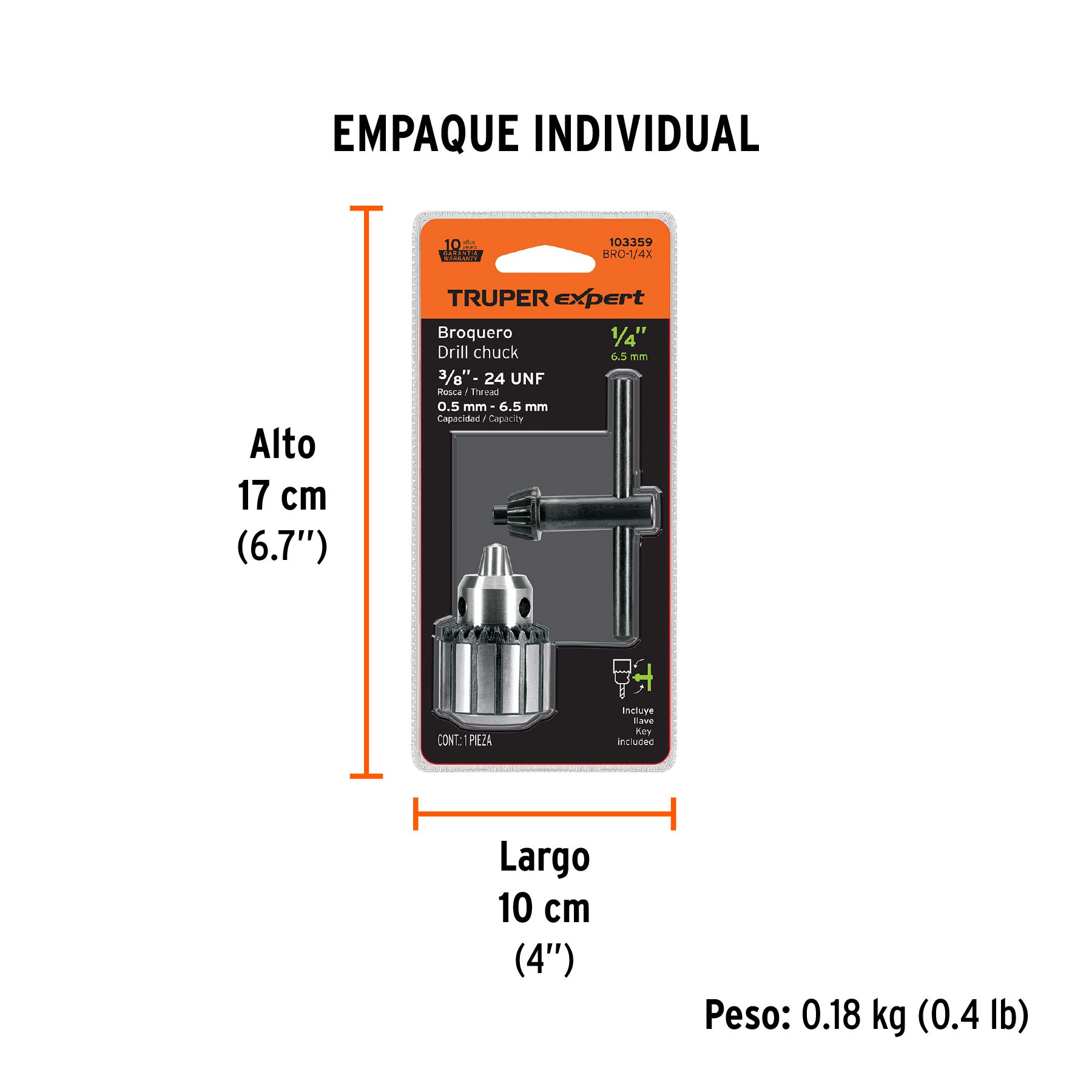 Broquero 1/4" con llave, cuerpo estriado, TRUPER EXPERT 103359 - Imagen 4