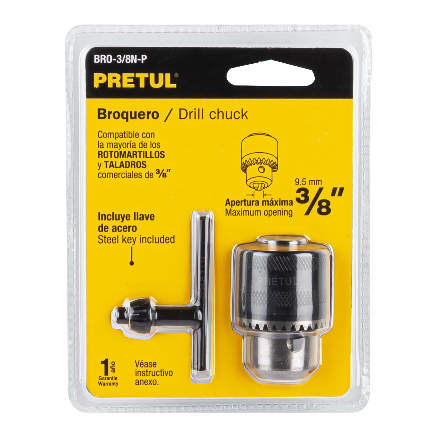 Broquero 3/8" con llave, cuerpo moleteado, PRETUL 27037 - Imagen 2