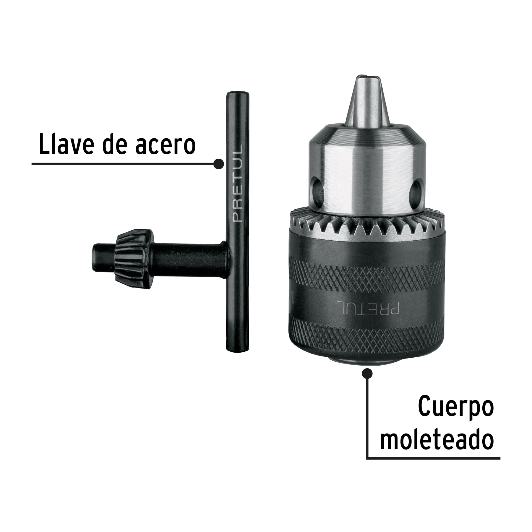 Broquero 3/8" con llave, cuerpo moleteado, PRETUL 27037 - Imagen 4