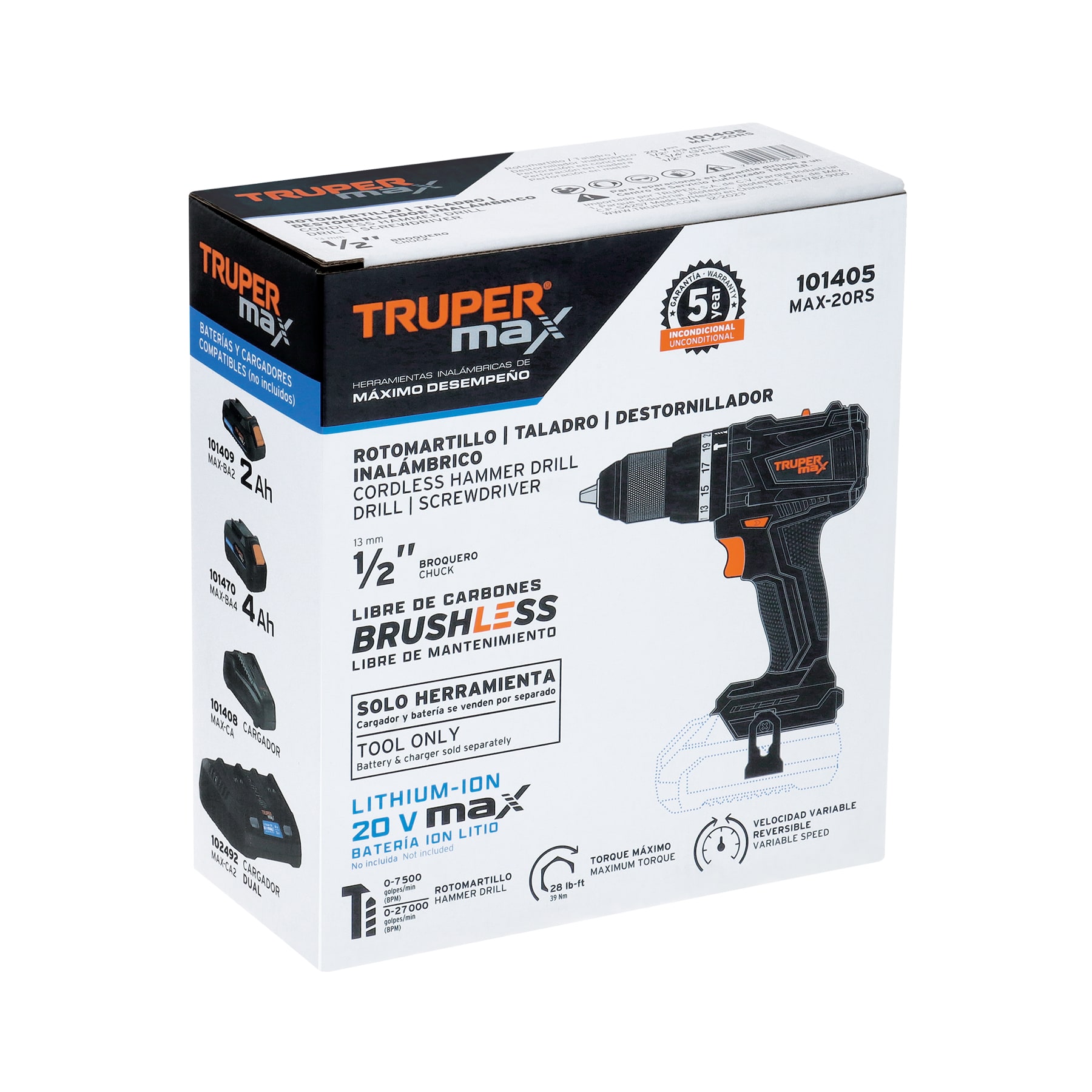 Rotomartillo 1/2", 20V, sin accesorios, MAX 101405 - Imagen 2