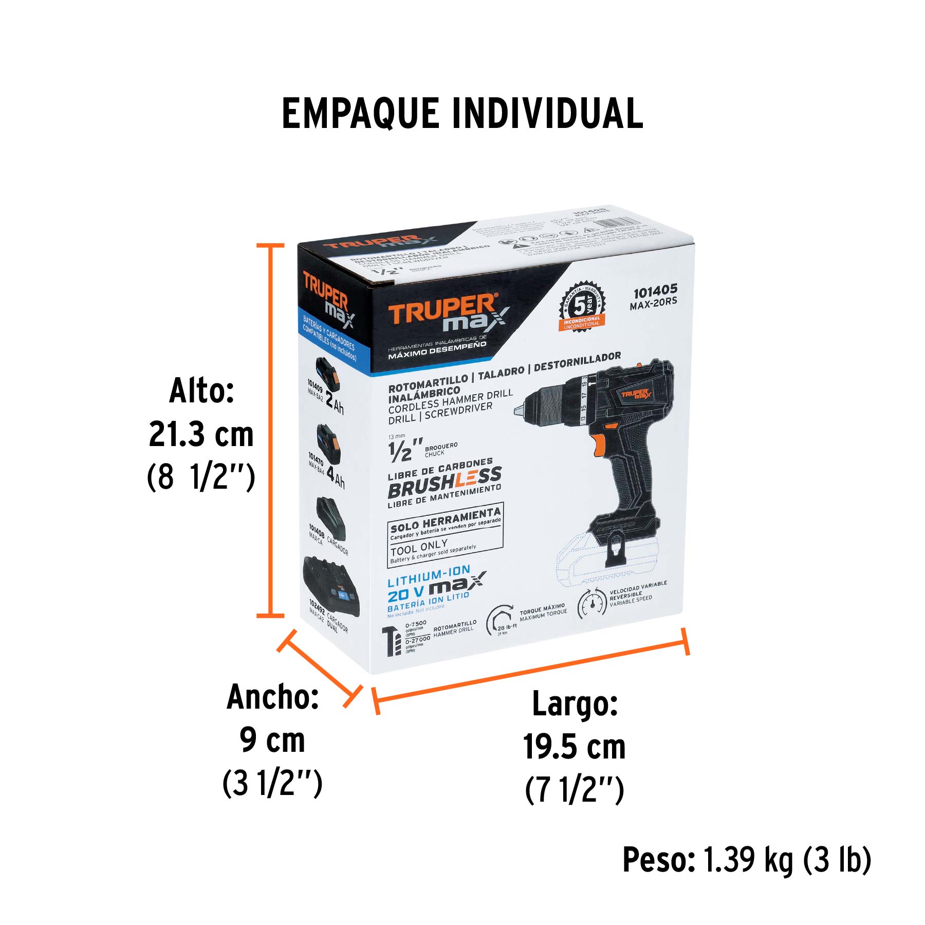 Rotomartillo 1/2", 20V, sin accesorios, MAX 101405 - Imagen 3