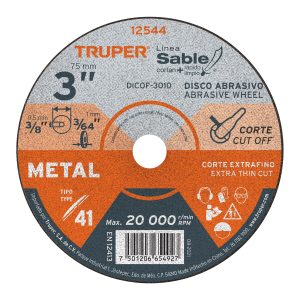 Disco abrasivo de corte preciso metal 3" x 1 mm, TRUPER 12544