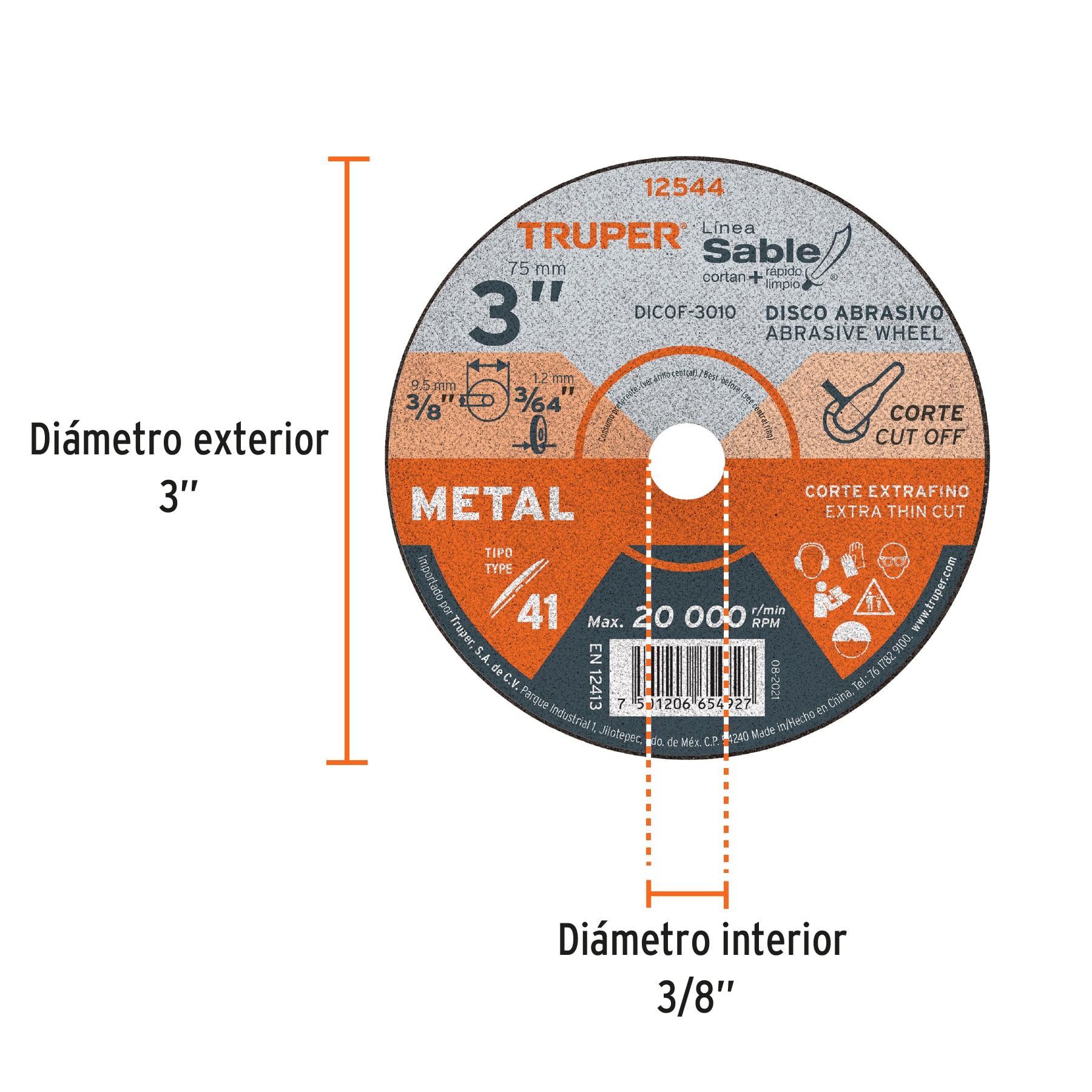 Disco abrasivo de corte preciso metal 3" x 1 mm, TRUPER 12544 - Imagen 2