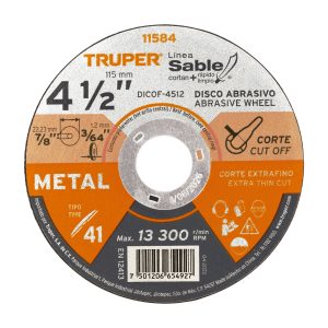 Disco abrasivo de corte preciso metal 4-1/2" x 1.2 mm,TRUPER 11584