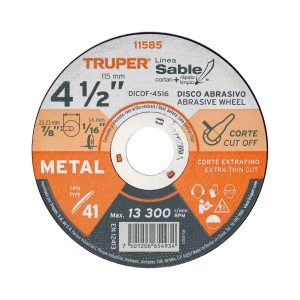 Disco abrasivo de corte preciso metal 4-1/2" x 1.6 mm TRUPER 11585